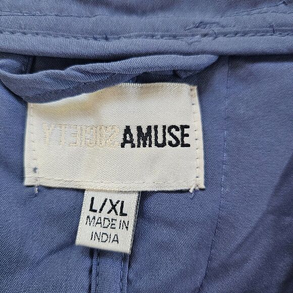 Revolve AMUSE SOCIETY Quilted Shacket L/XL Blue Snaps Embroidered Palm Tree - Picture 7 of 9